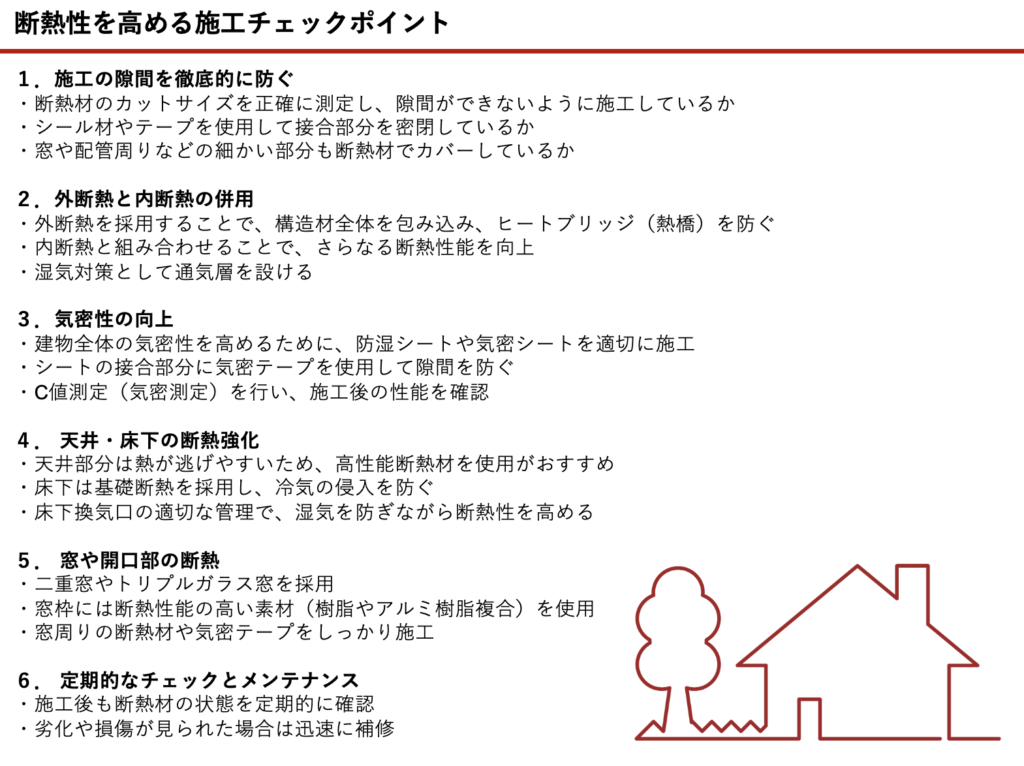 断熱性を高める施工チェックポイント|(主に外壁・床下・天井裏の断熱を強化)