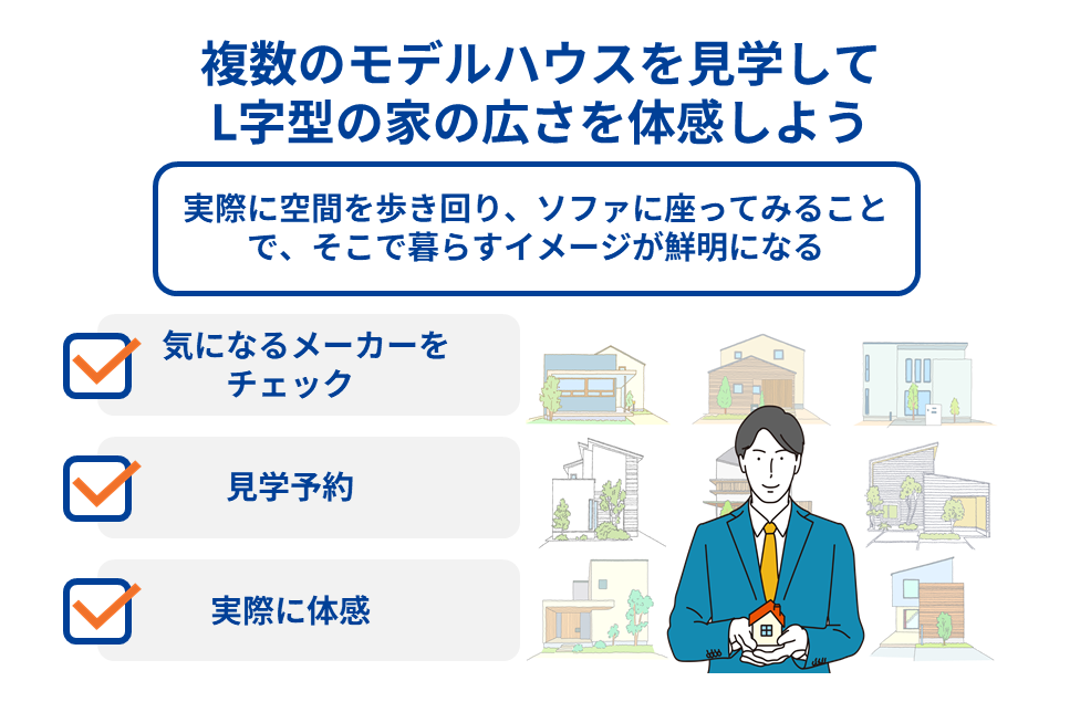 複数のモデルハウスを見学してL字型の家の広さを体感しよう