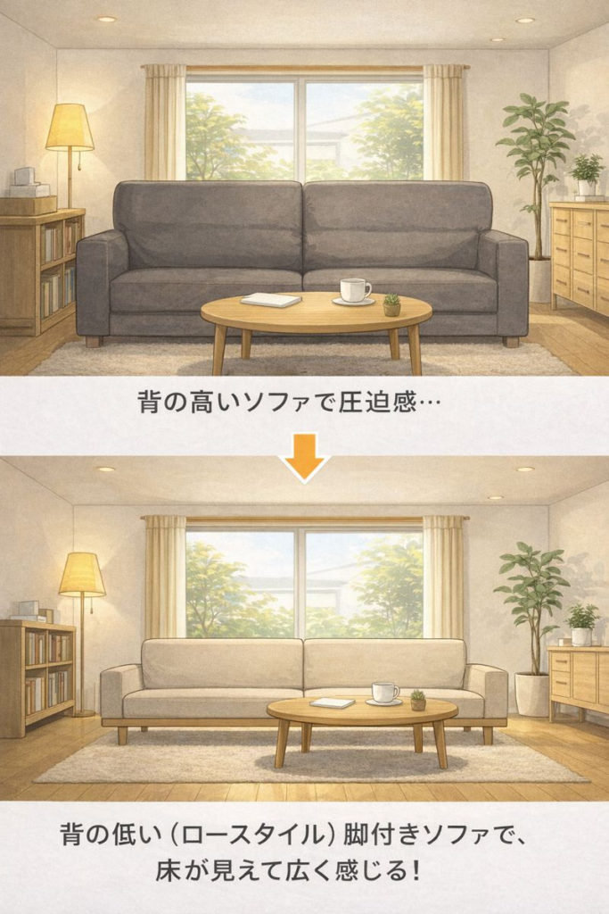 6畳や8畳でも広く感じるロースタイルと脚付き家具の選び方