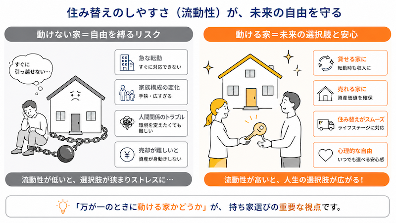転勤や離婚などライフスタイルの変化に対応できない流動性の低さ