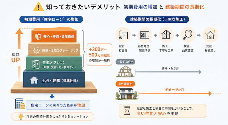 初期費用（住宅ローン）の増加と建築期間に関するデメリット
