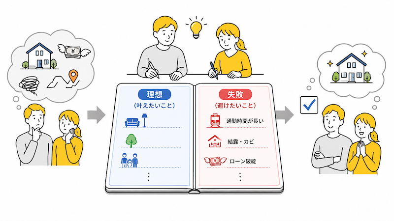 理想の生活と絶対に避けたい失敗例をノートに書き出すことから始める
