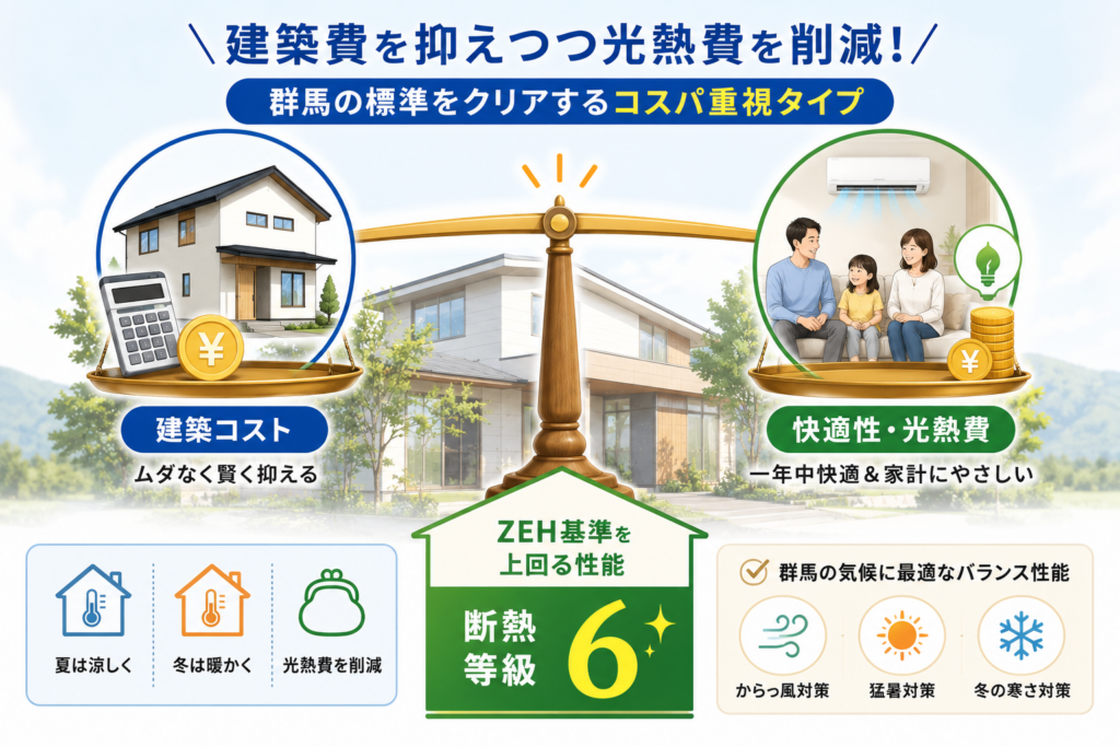 建築費を抑えつつ光熱費を削減！群馬の標準をクリアするコスパ重視タイプ