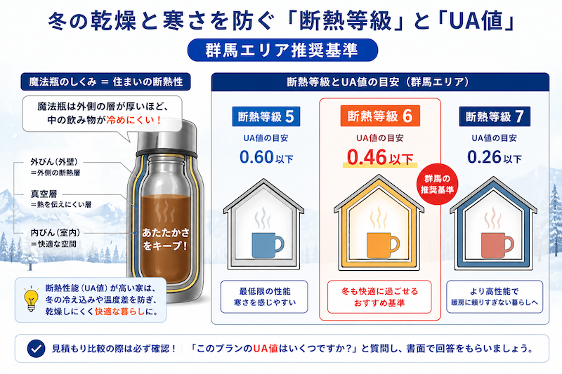 冬の乾燥と寒さを防ぐ「断熱等級」と「UA値」の群馬エリア推奨基準