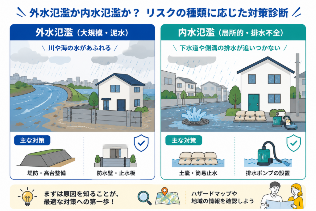 外水氾濫か内水氾濫か？リスクの種類に応じた対策診断