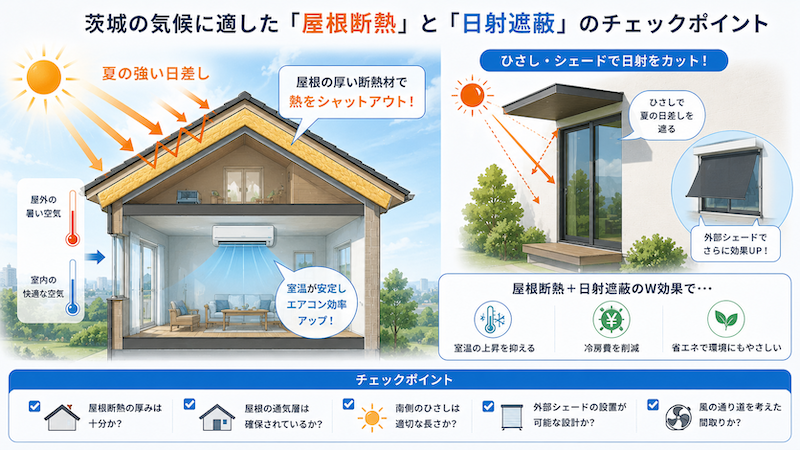 茨城の気候に適した「屋根断熱」と「日射遮蔽」のチェックポイント