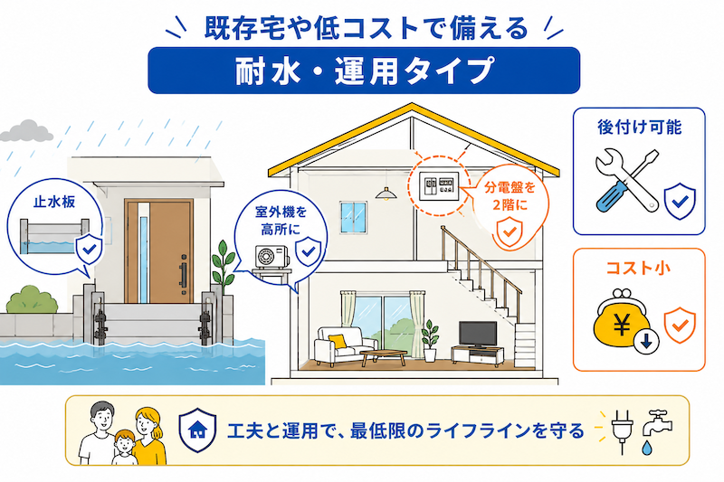 既存宅や低コストで備える「耐水・運用タイプ」