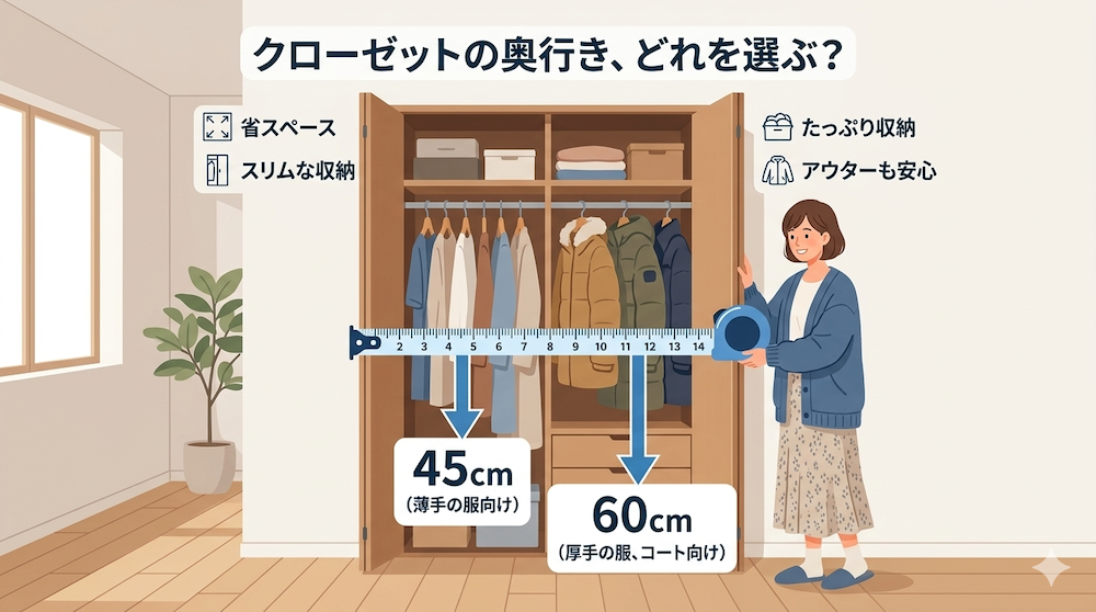 収納の奥行きや天井高をメジャーで測定してリアルなサイズを把握する