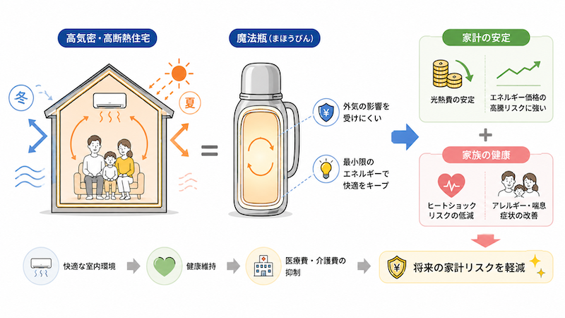 高気密・高断熱住宅が将来の家計リスクを軽減する仕組みを確認する