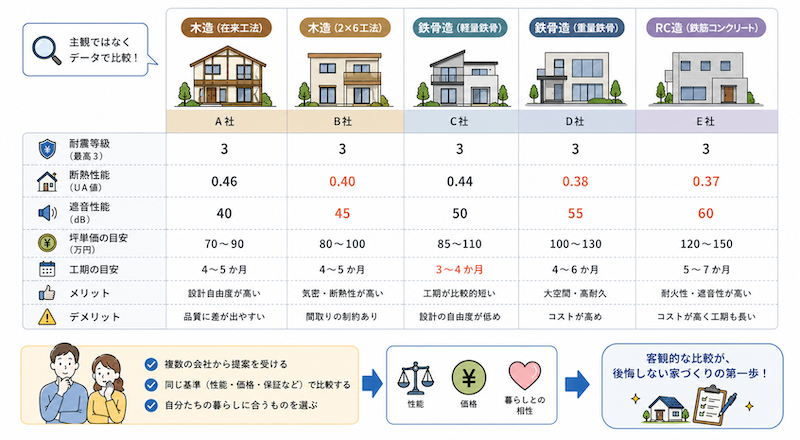 特定の業者に依存せず複数の工法や性能基準を客観的に比較する