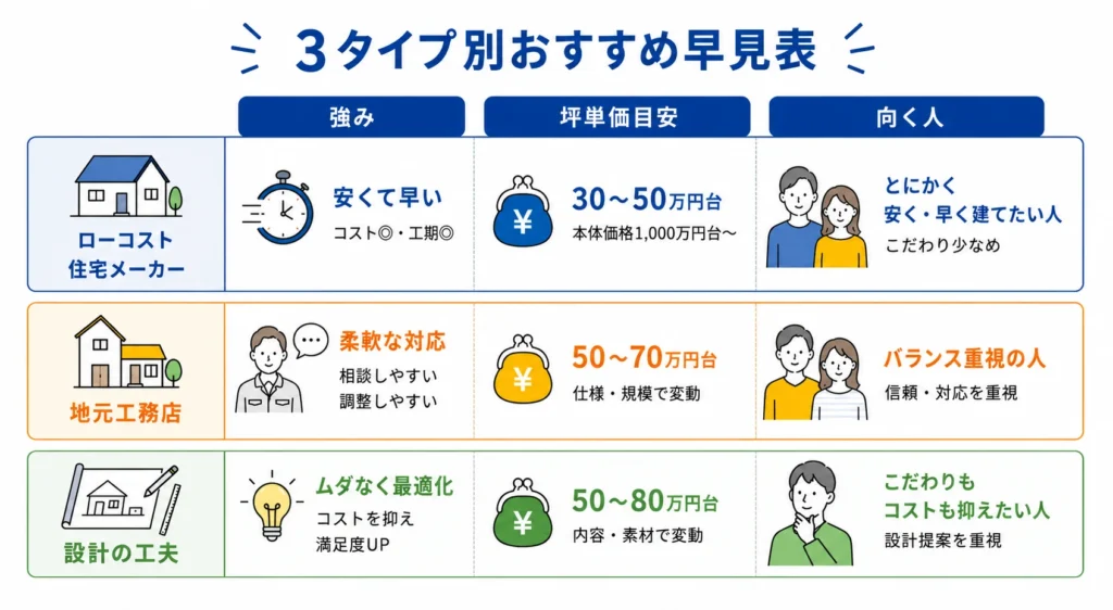 とにかく総額を抑え早く建てたい人はローコスト住宅メーカーが向く