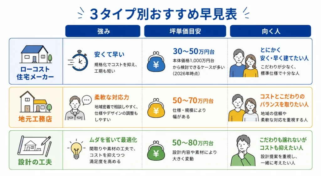 とにかく総額を抑え早く建てたい人はローコスト住宅メーカーが向く