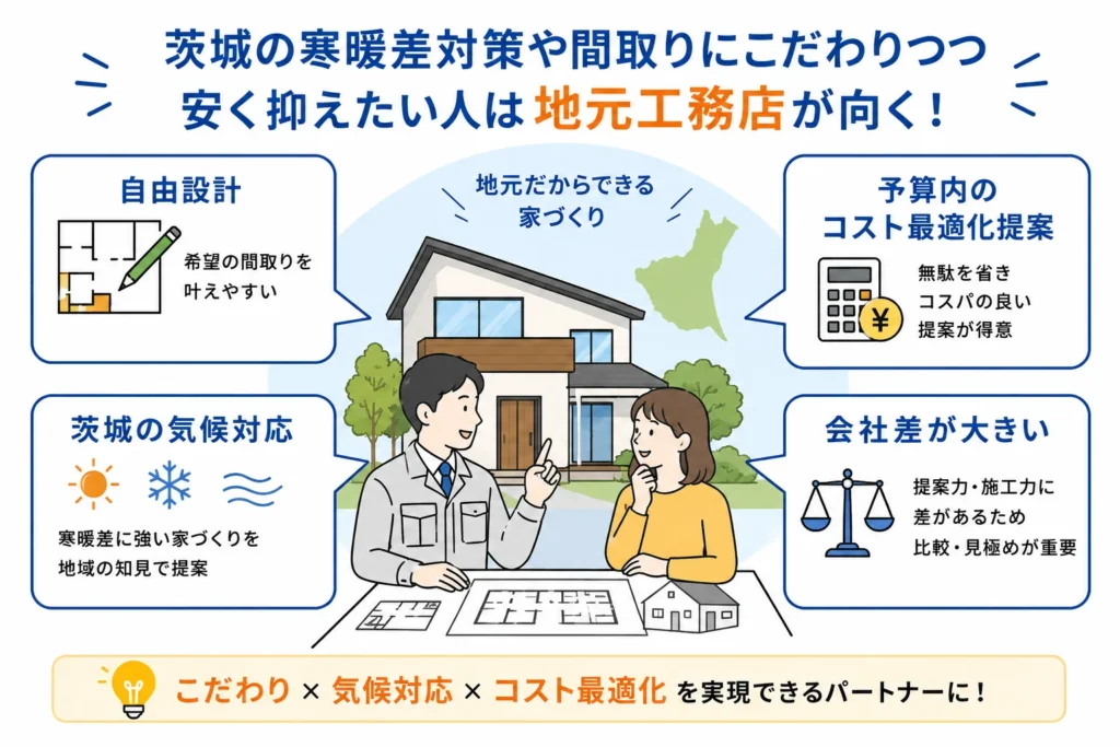 茨城の寒暖差対策や間取りにこだわりつつ安く抑えたい人は地元工務店が向く