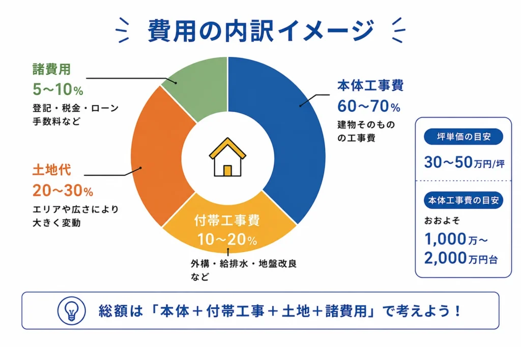 坪単価30〜50万円台・総額1000万円台からという目安