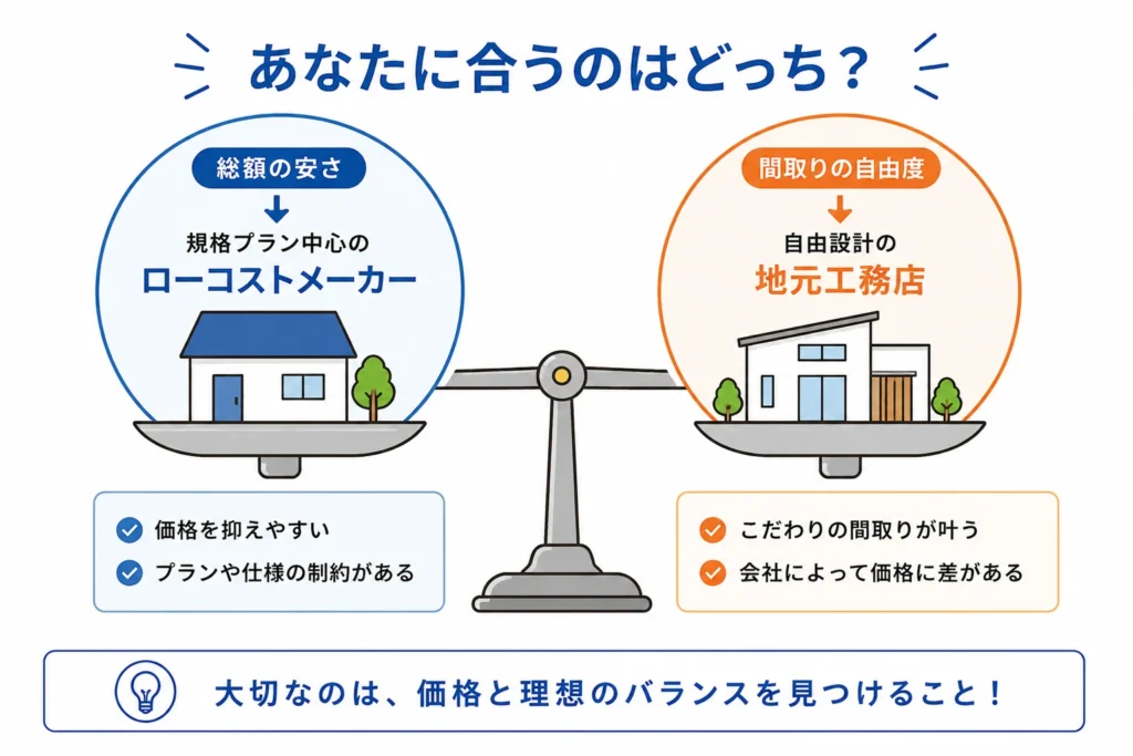 質問1 総額の安さと間取りの自由度どちらを優先するか