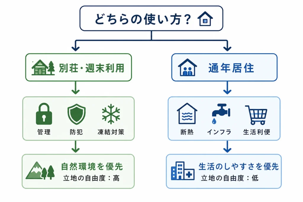 別荘として使うか通年で暮らすか