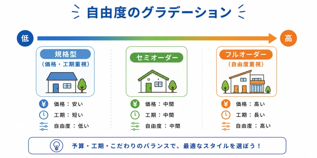 間取り・仕様の自由度は規格かフルオーダーか