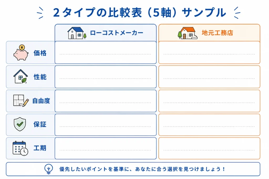 工期と打ち合わせのしやすさを比較表で整理