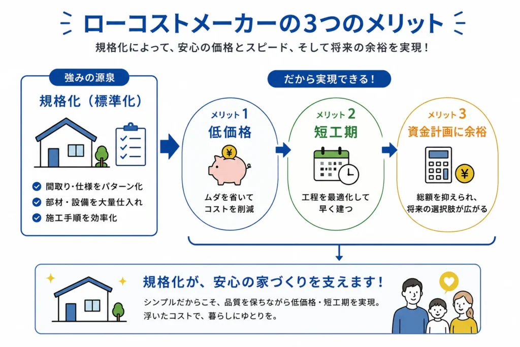 メリットは規格化による低価格と短い工期