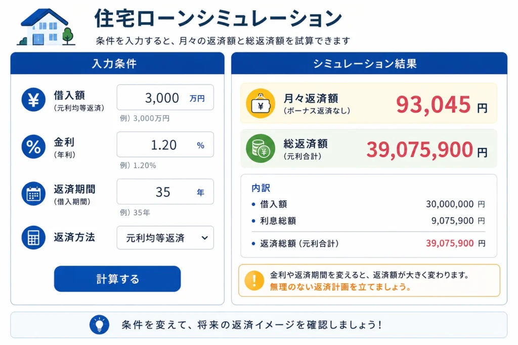 住宅ローンシミュレーションで総返済額を試算する