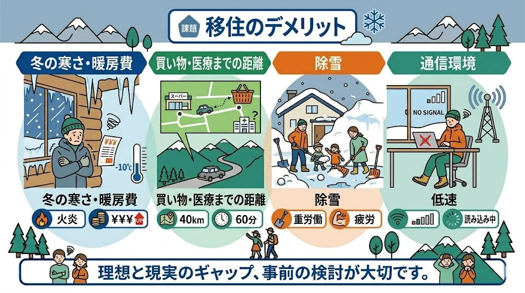 デメリットは冬の寒さ対策と生活インフラの確保