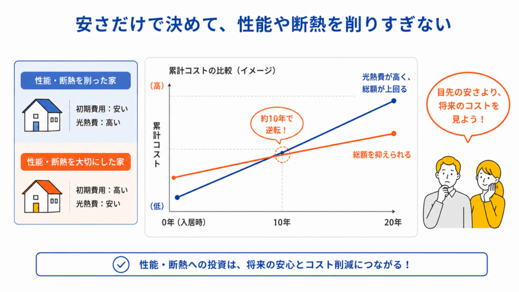 安さだけで決めて性能や断熱を削りすぎない