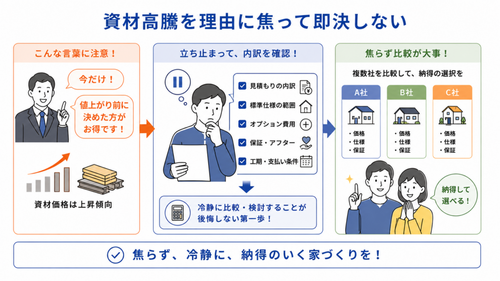 資材高騰を理由に焦って即決しない