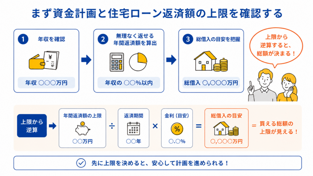 まず資金計画と住宅ローン返済額の上限を確認する