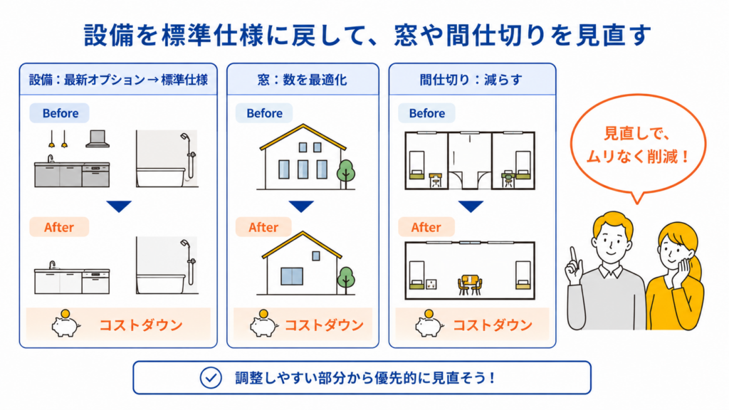 設備を標準仕様に戻して窓や間仕切りを見直す