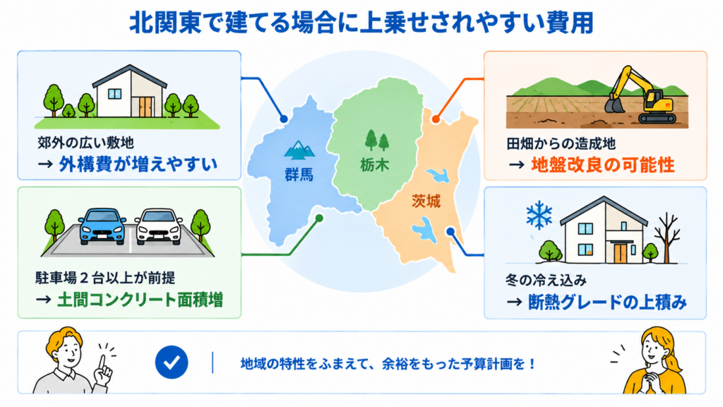 北関東で建てる場合に上乗せされやすい費用の目安