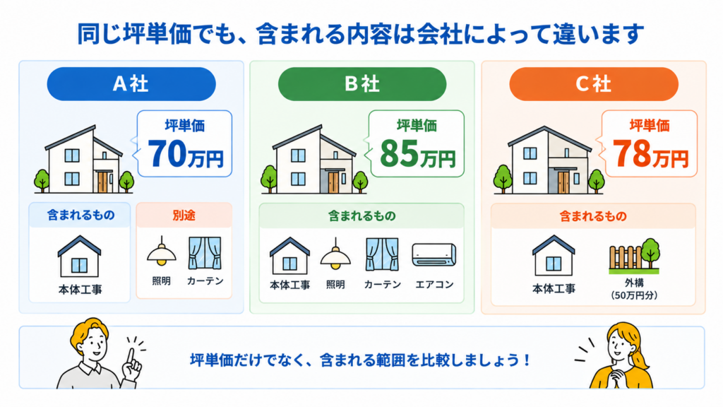 含まれる範囲は住宅会社によって大きく異なるという前提