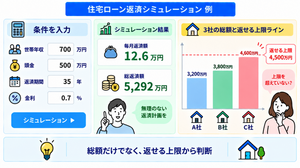 住宅ローンシミュレーションで返済上限と照らし合わせる
