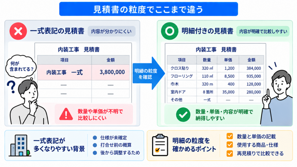 一式表記が多くなりやすい背景と明細の粒度の確かめ方