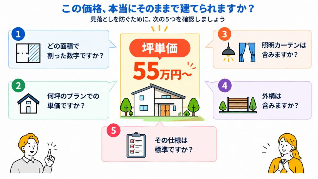 広告の坪単価が安く見えるときに確認したい条件