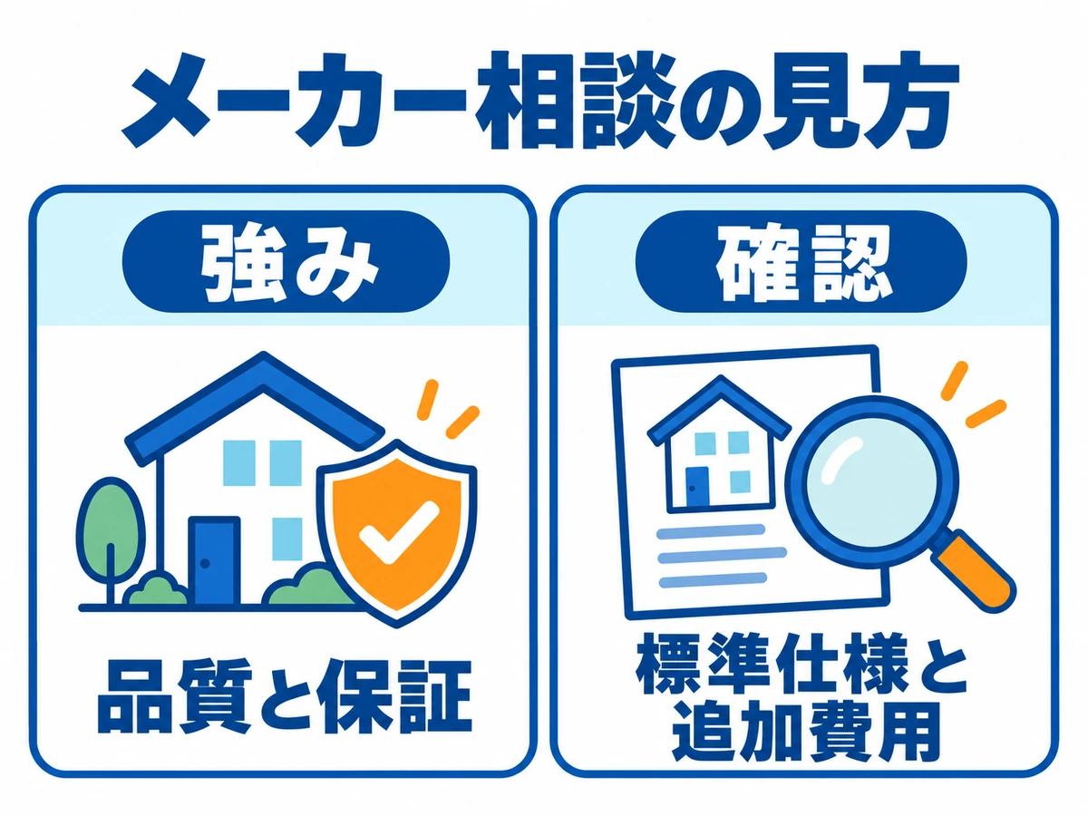 ハウスメーカー相談では品質と保証が強み。標準仕様と追加費用を確認するという二つの視点。