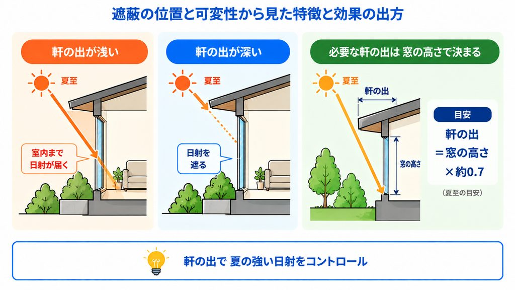遮蔽の位置と可変性から見た特徴と効果の出方