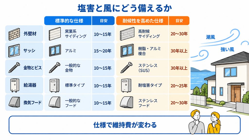 塩害と風にどう備えるか 仕様で変わる維持費
