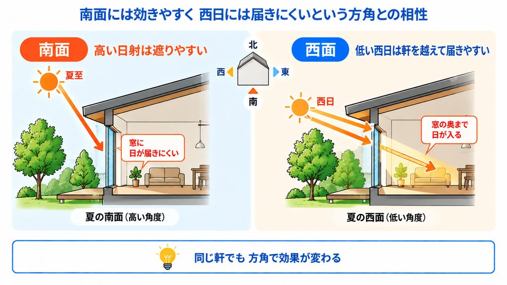 南面には効きやすく西日には届きにくいという方角との相性