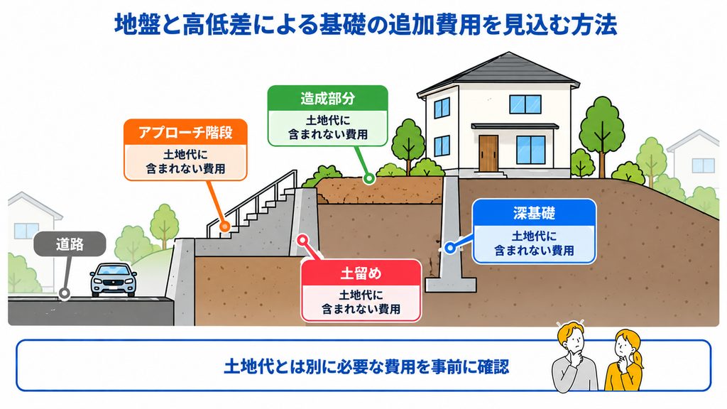 地盤と高低差による基礎の追加費用を見込む方法