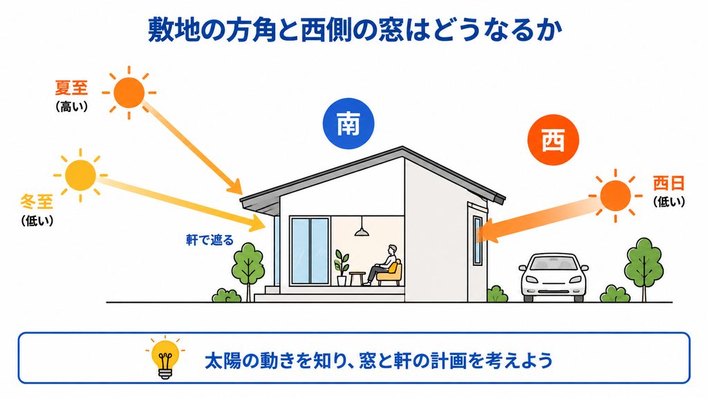 質問1 敷地の方角と西側の窓はどうなるか