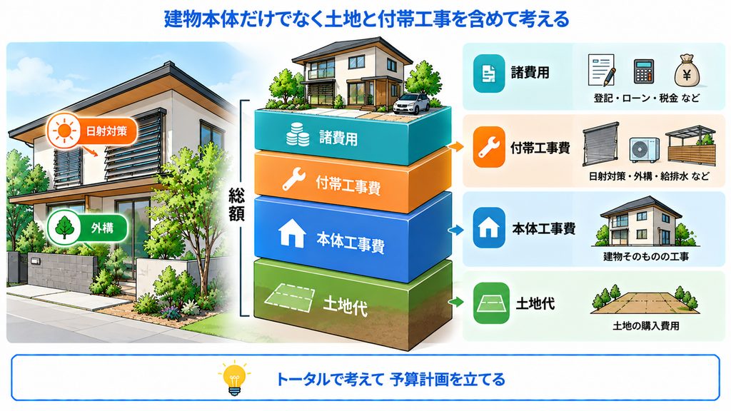 建物本体だけでなく土地と付帯工事を含めて考える