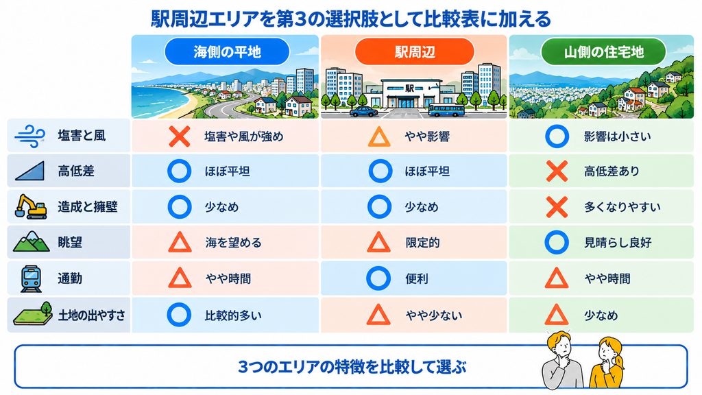 駅周辺エリアを第3の選択肢として比較表に加える