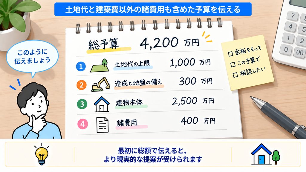 土地代と建築費以外の諸費用も含めた予算を伝える