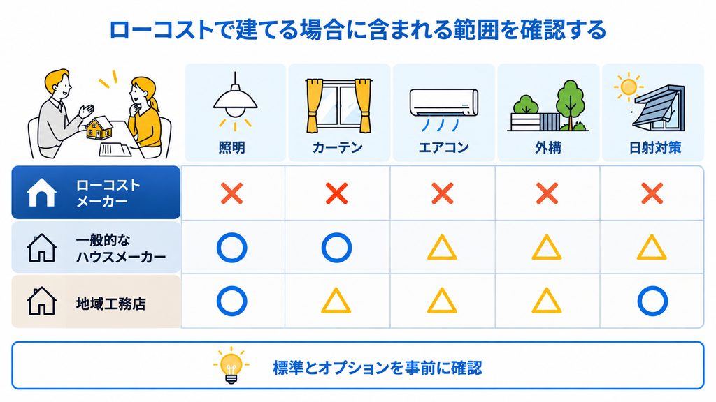 ローコストで建てる場合に含まれる範囲を確認する